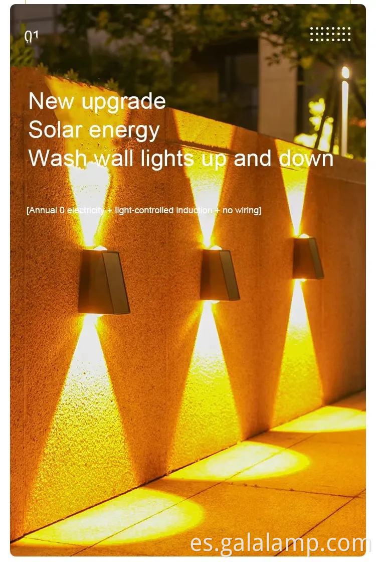 Luz de pared al aire libre impermeable con energía solar para jardines